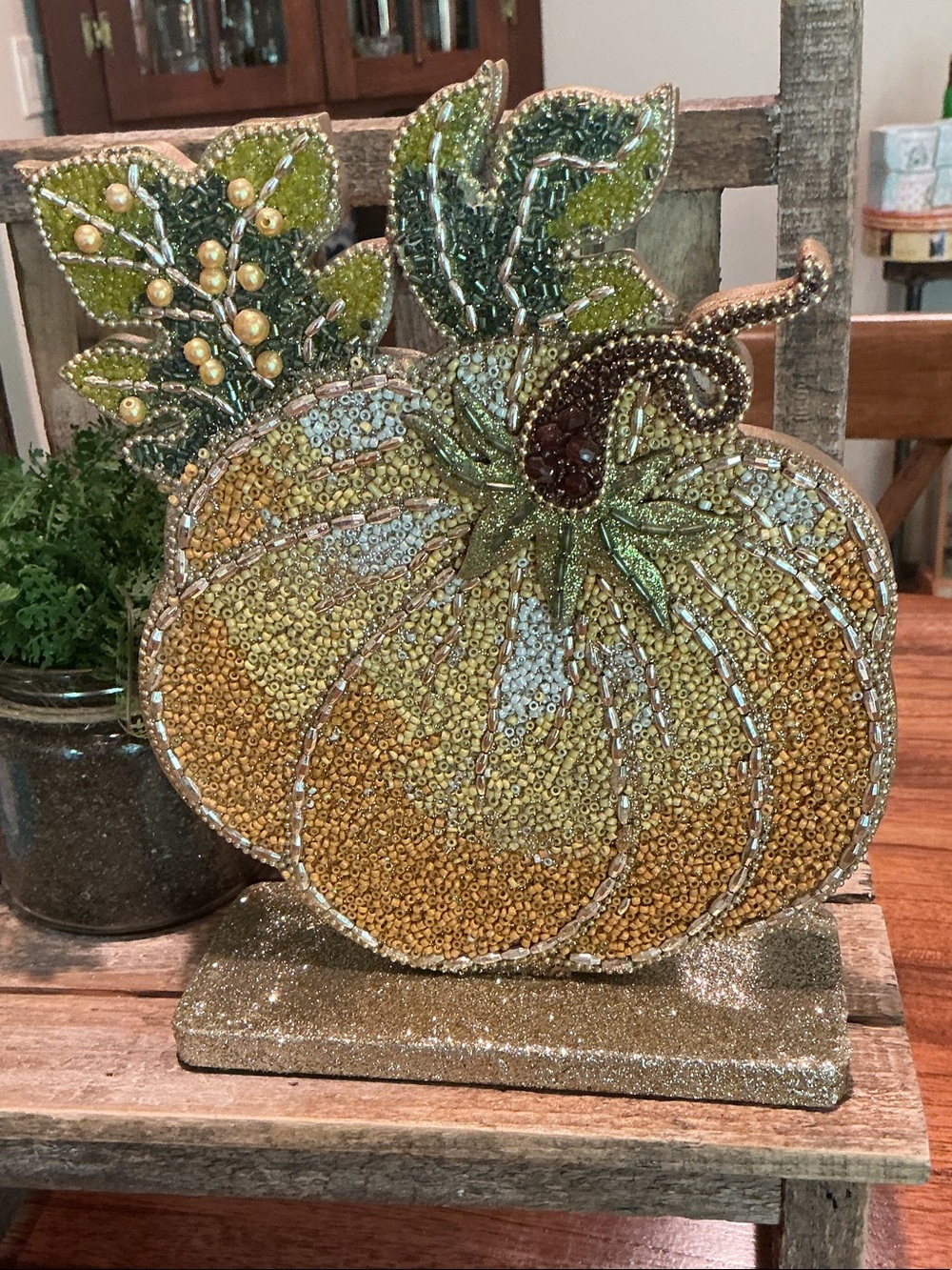 Beaded and Glitter Fall Pumpkin Tabletop Decor
